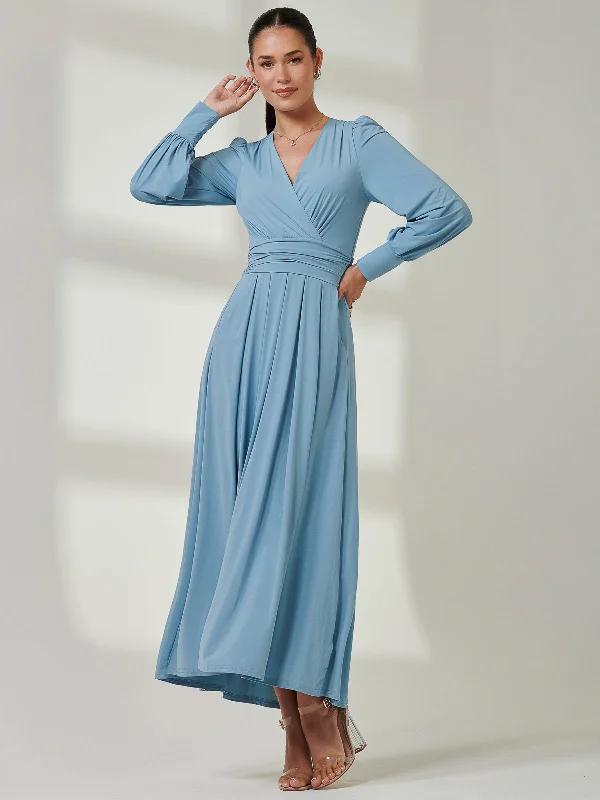 Long Sleeve Super Soft Jersey Maxi Dress, Dolphine Blue