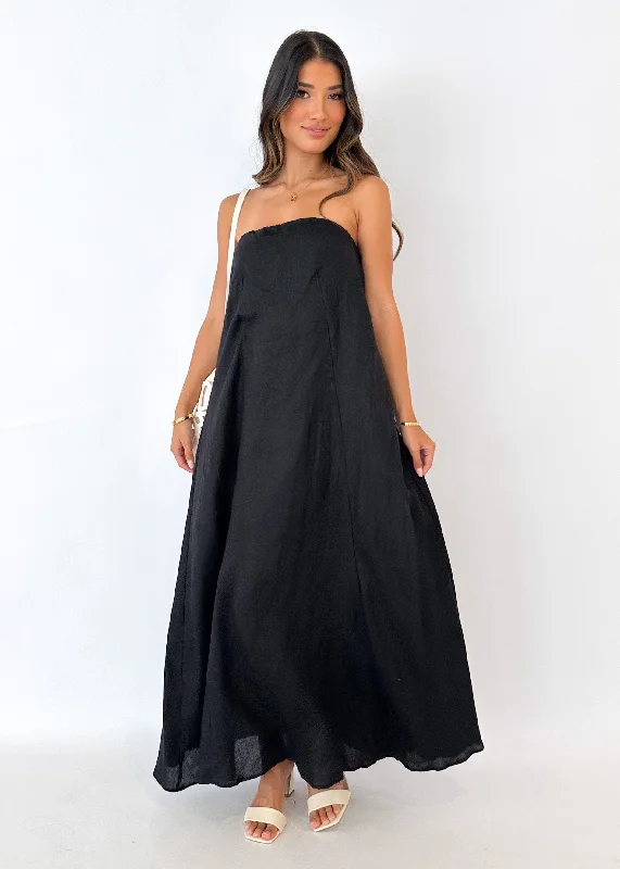 Mariss Strapless Linen Maxi Dress - Black