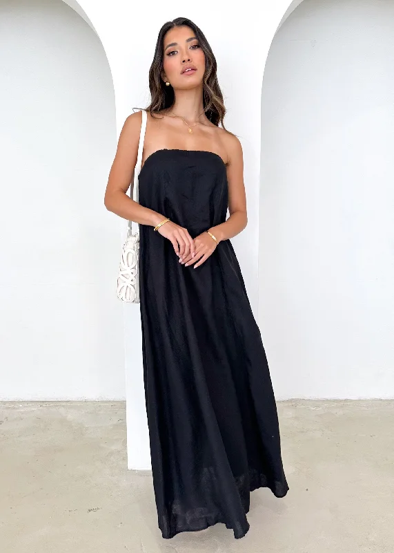 Mariss Strapless Linen Maxi Dress - Black