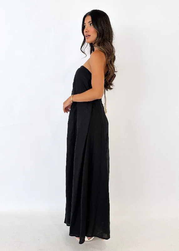 Mariss Strapless Linen Maxi Dress - Black