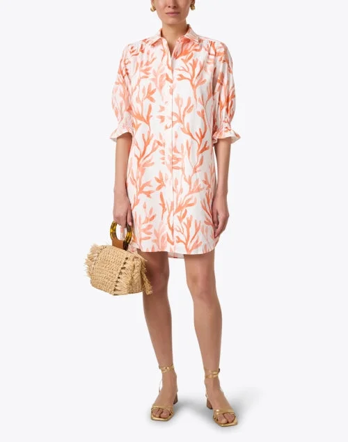 Miller White and Coral Print Shirt Dress