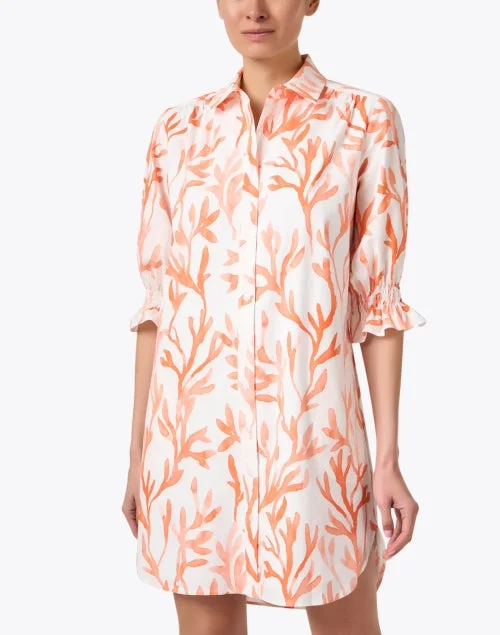 Miller White and Coral Print Shirt Dress