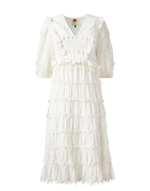 Off White Ruffle Trim Dress