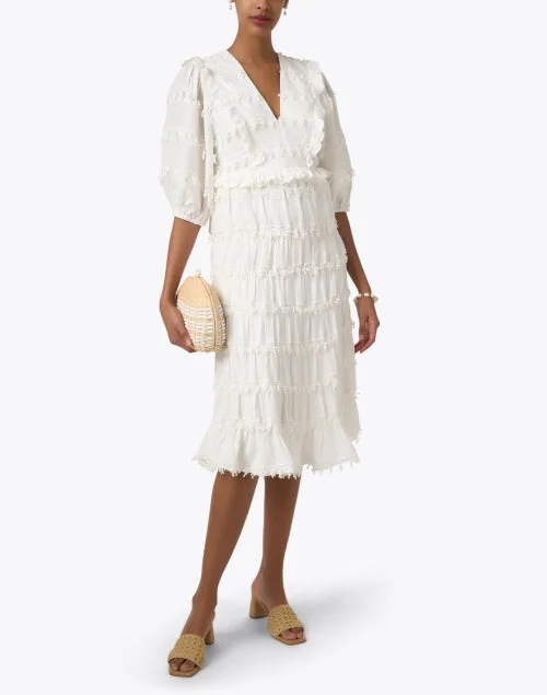 Off White Ruffle Trim Dress