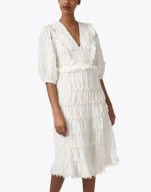 Off White Ruffle Trim Dress