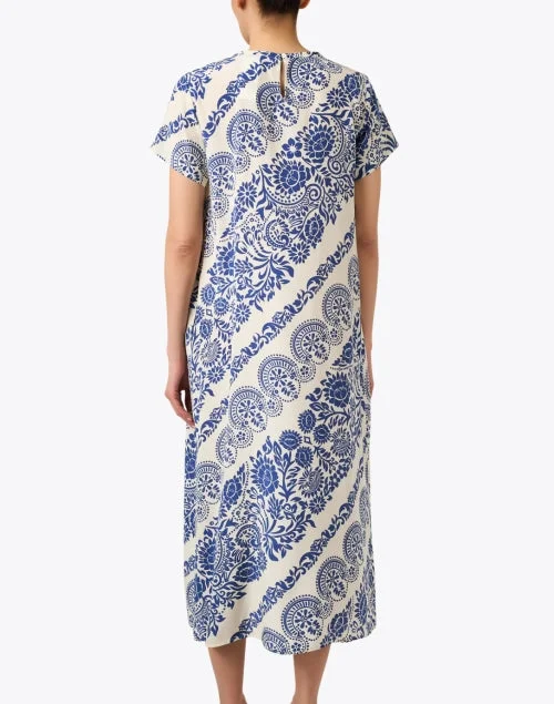 Orchis Cream and Blue Print Silk Dress