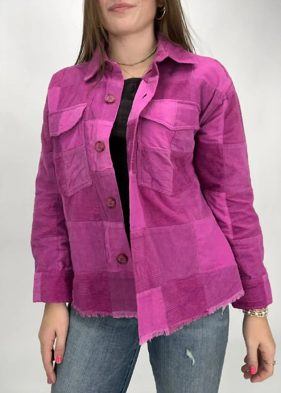 Patch Corduroy Jacket In Berry