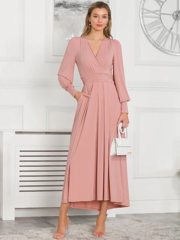 Rashelle Jersey Long Sleeve Maxi Dress, Dusty Pink