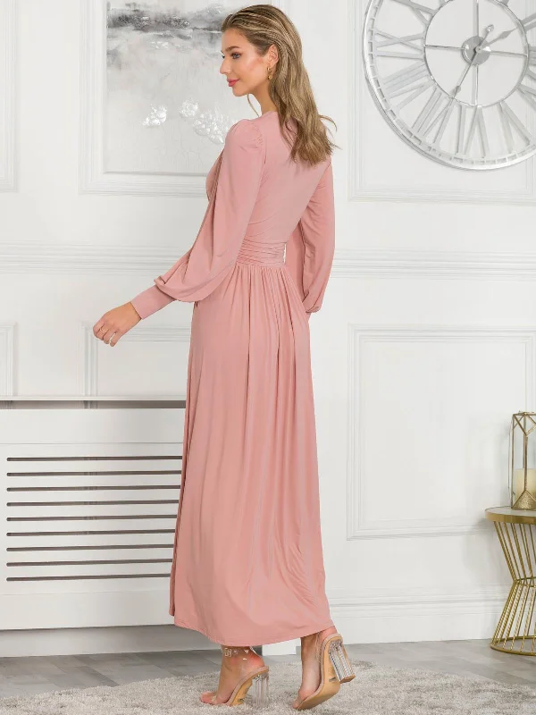 Rashelle Jersey Long Sleeve Maxi Dress, Dusty Pink