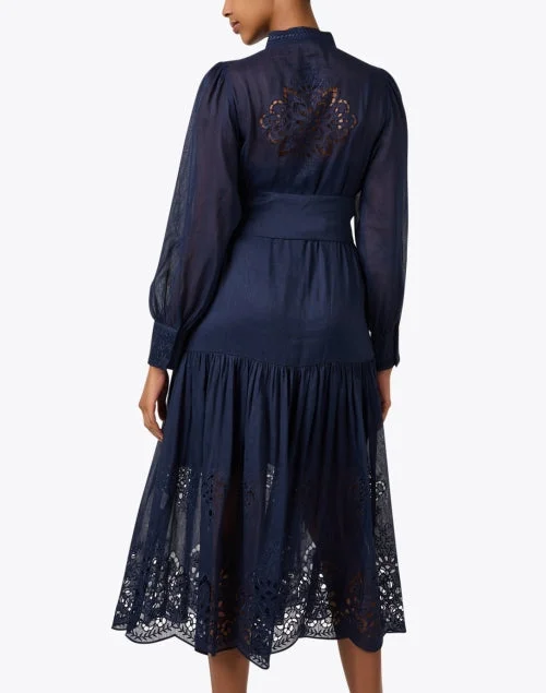 Raya Navy Organza Embroidered Shirt Dress