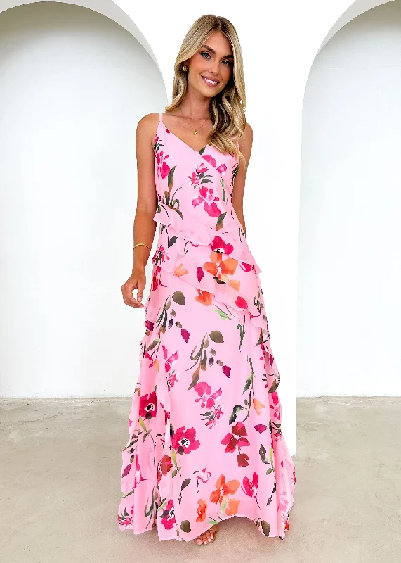 Stassa Ruffle Maxi Dress - Pink Azalea