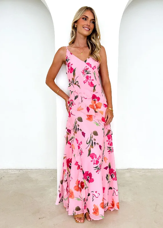 Stassa Ruffle Maxi Dress - Pink Azalea