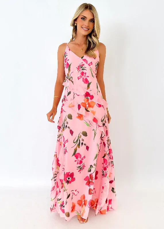 Stassa Ruffle Maxi Dress - Pink Azalea