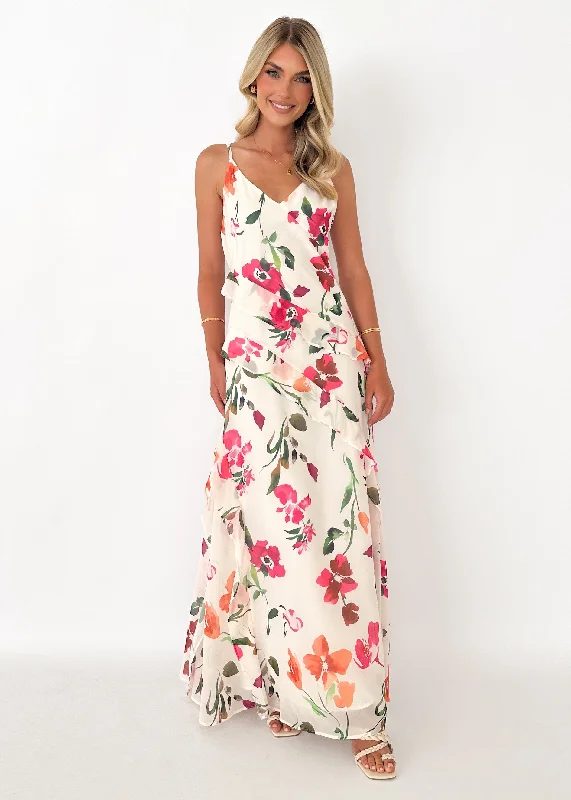 Stassa Ruffle Maxi Dress - White Azalea