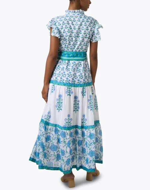 White and Blue Print Cotton Voile Dress