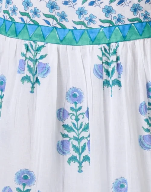 White and Blue Print Cotton Voile Dress