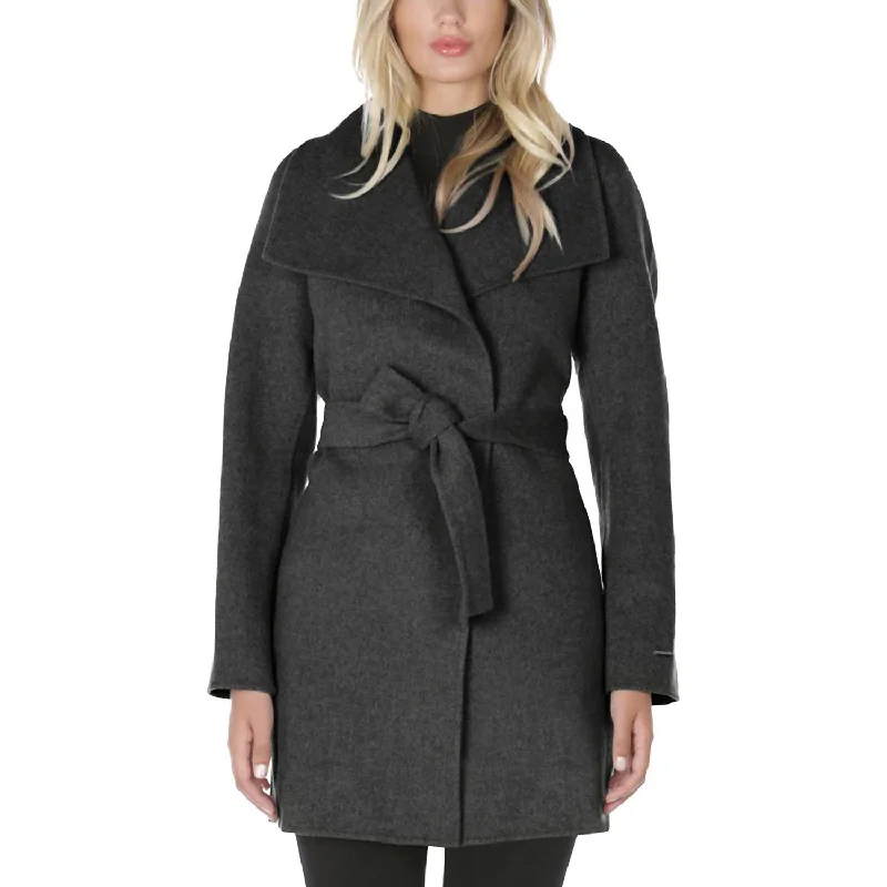 Wool Wrap Coat With Tie Belt In Charcoal