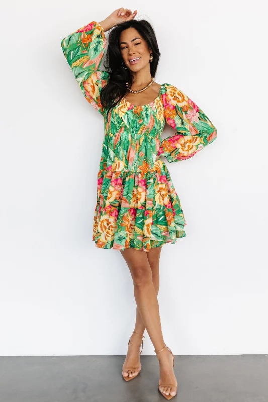 Acapulco Short Dress | Green Multi Print