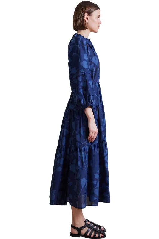 Apiece Apart Trinidad Maxi Dress in Indigo Trellis