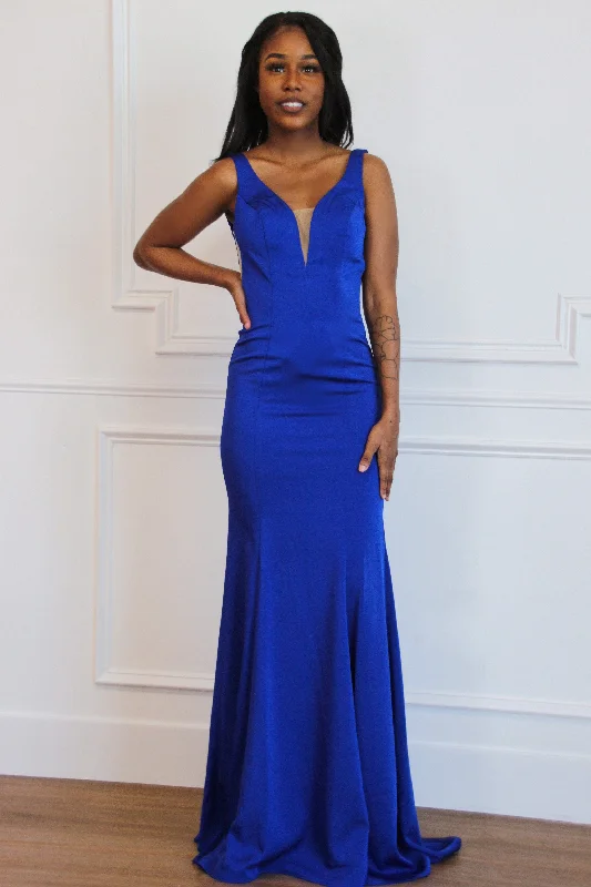 Audrey Nude Illusion Formal Dress: Royal Blue