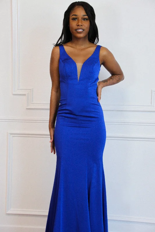 Audrey Nude Illusion Formal Dress: Royal Blue