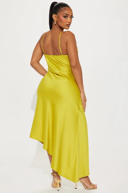 Bella Shiny Satin Midi Dress - Mustard