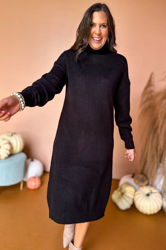 Black Turtleneck Sweater Midi Dress