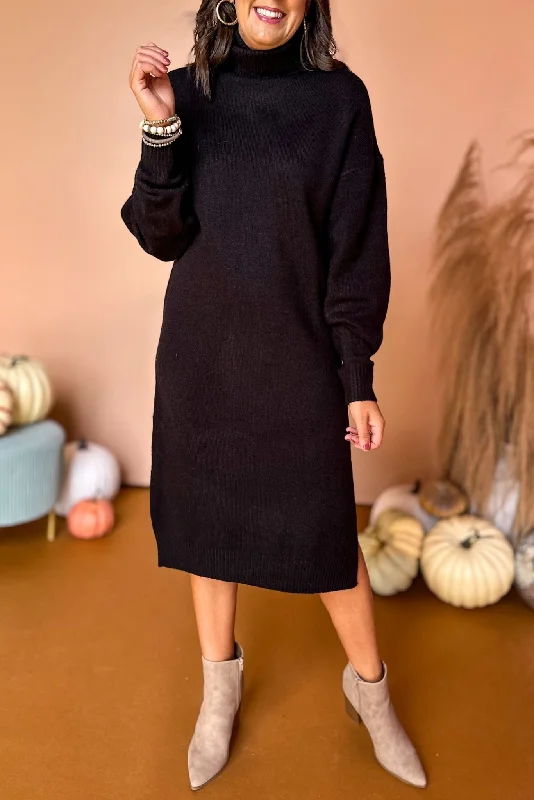 Black Turtleneck Sweater Midi Dress