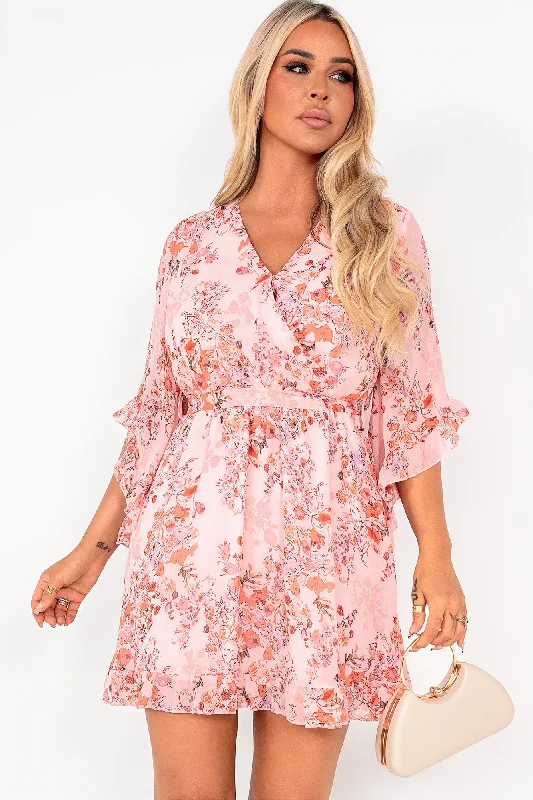 Blakely Pink Chiffon Floral Dress