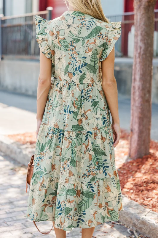 Created Beauty Olive Green Floral Midi Dress