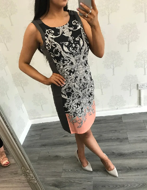 Dede Grey Sleeveless Aztec Midi Dress