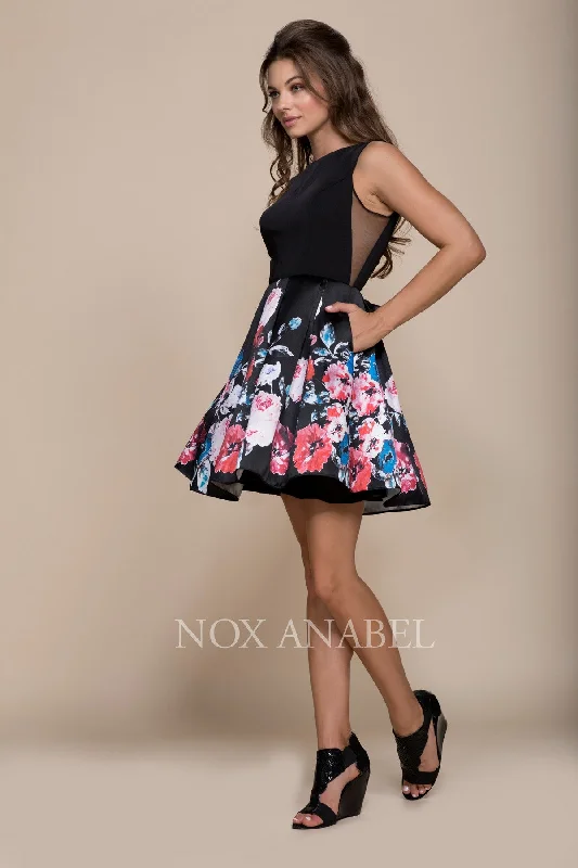 FLORAL PRINTED SIDE CUTOUTS A-LINE SHORT DRESS Q606 BY NARIANNA