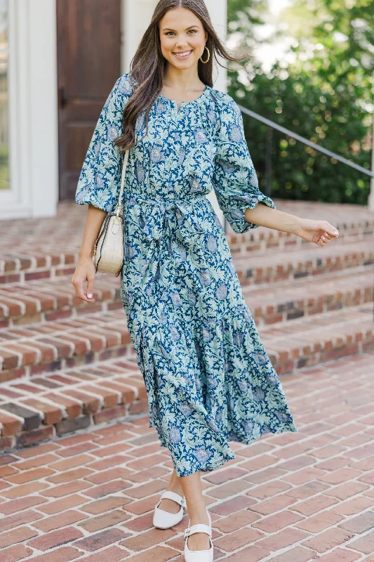 Good Intentions Navy Blue Floral Midi Dress