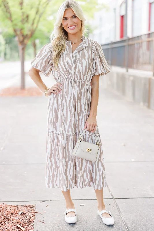 In Your World Off White Zebra Midi Dress