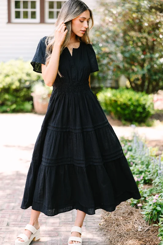 It's In The Air Black Tiered Midi Dress