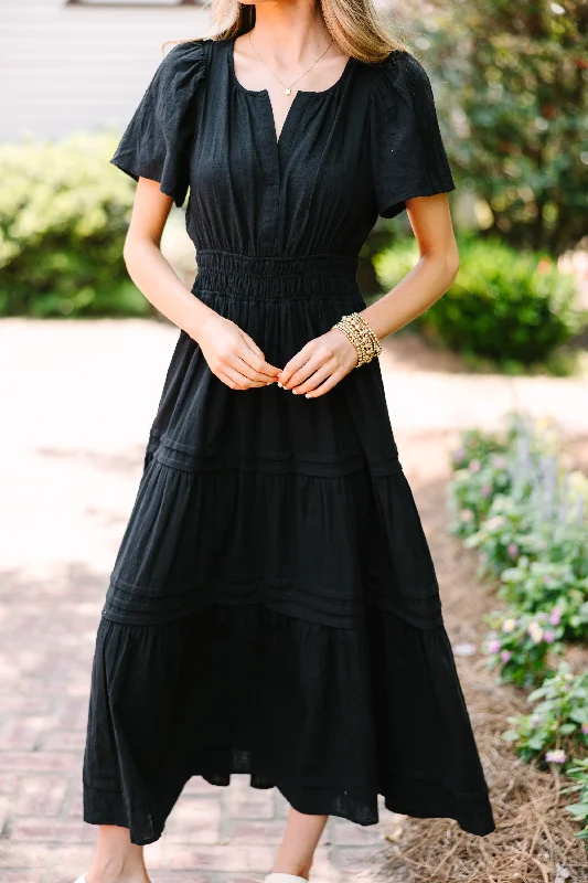 It's In The Air Black Tiered Midi Dress