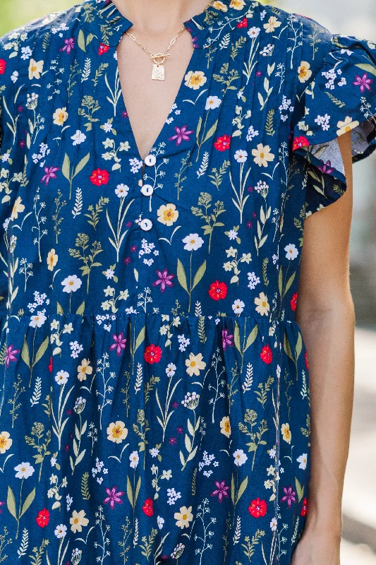 Just For Today Navy Blue Floral Midi Dress