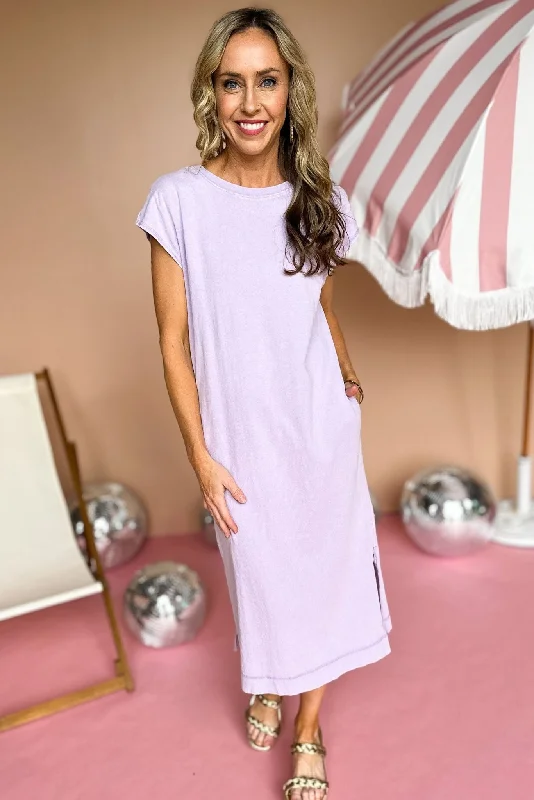 Lavender Mineral Wash Muscle Sleeve Midi Dress