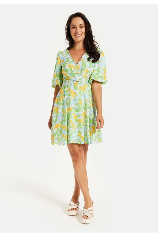 Liquorish Yellow Floral Summer Dress With Tie Waist