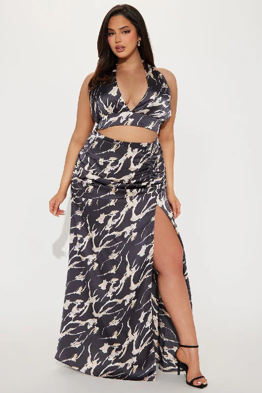 Looking For You Satin Maxi Dress - Black/combo