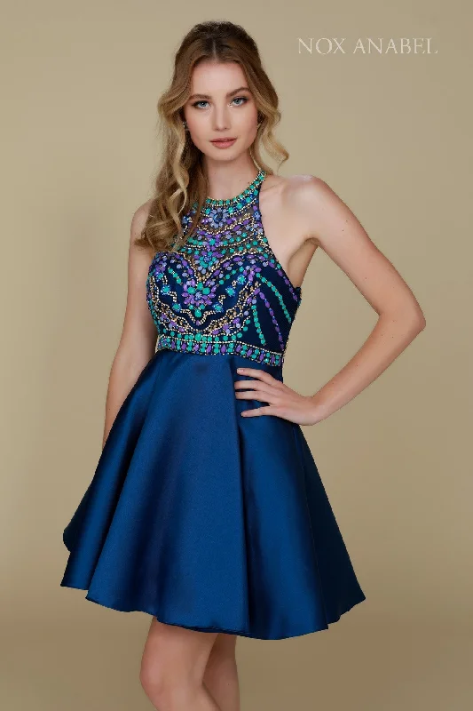 BEJEWELED ILLUSION HALTER SATIN SHORT DRESS_6251 BY NARIANNA