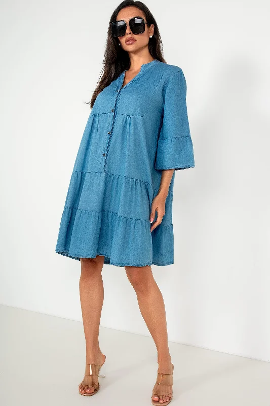 Opal Blue Denim Smock Dress