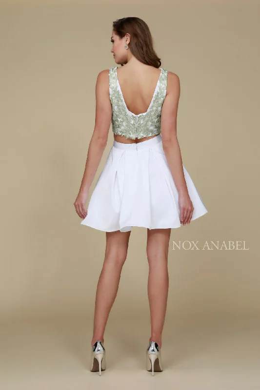 PARTY COCKTAIL SHORT TWO-PIECE EMBROIDERED LACE WITH SKIRT 6344 BY NARIANNA