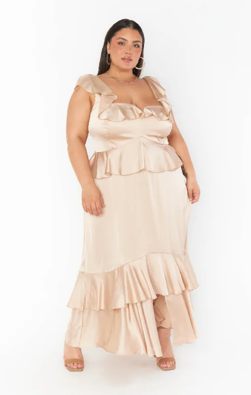 Reese Ruffle Dress ~ Champagne Luxe Satin