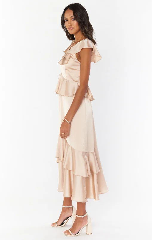 Reese Ruffle Dress ~ Champagne Luxe Satin