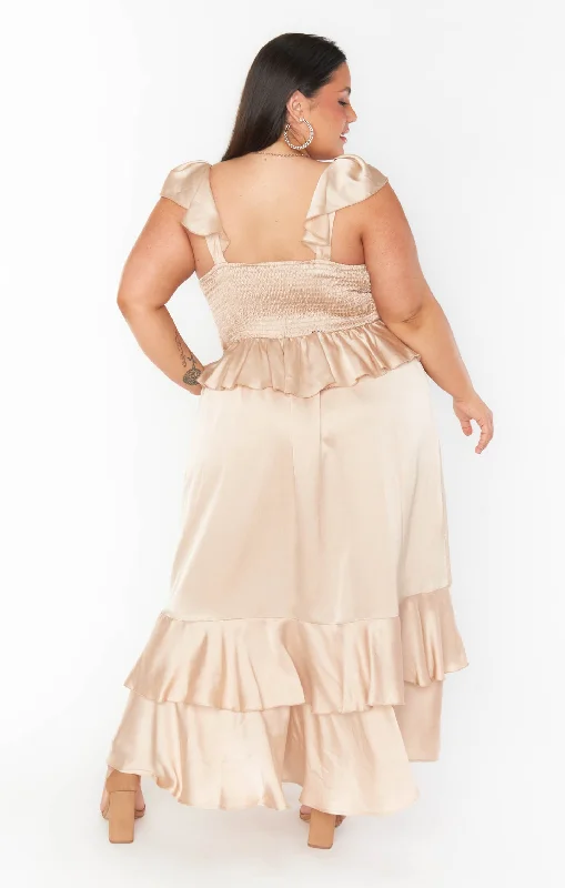 Reese Ruffle Dress ~ Champagne Luxe Satin