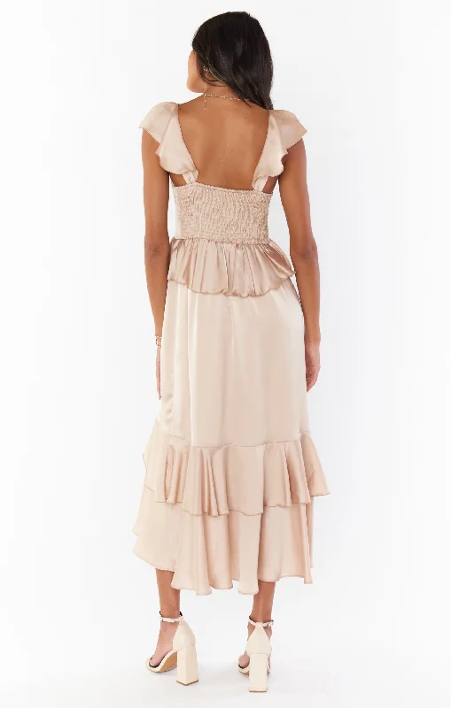 Reese Ruffle Dress ~ Champagne Luxe Satin