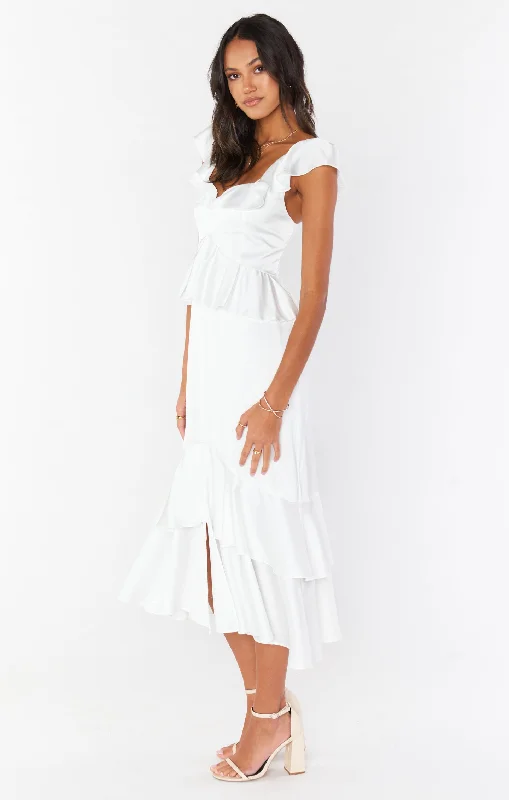 Reese Ruffle Dress ~ Ivory Luxe Satin