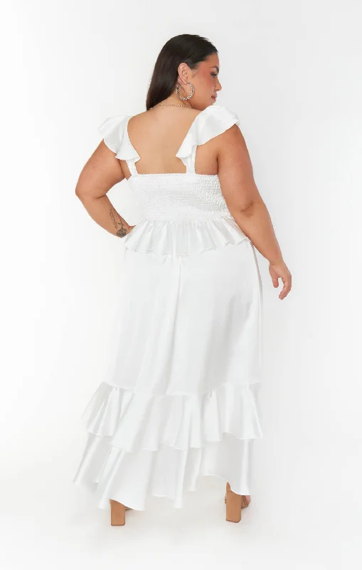 Reese Ruffle Dress ~ Ivory Luxe Satin