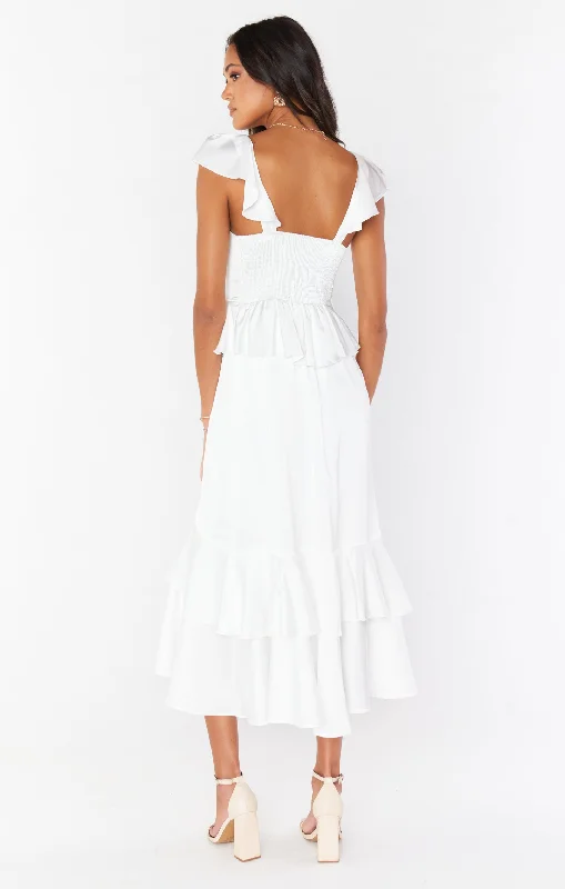 Reese Ruffle Dress ~ Ivory Luxe Satin